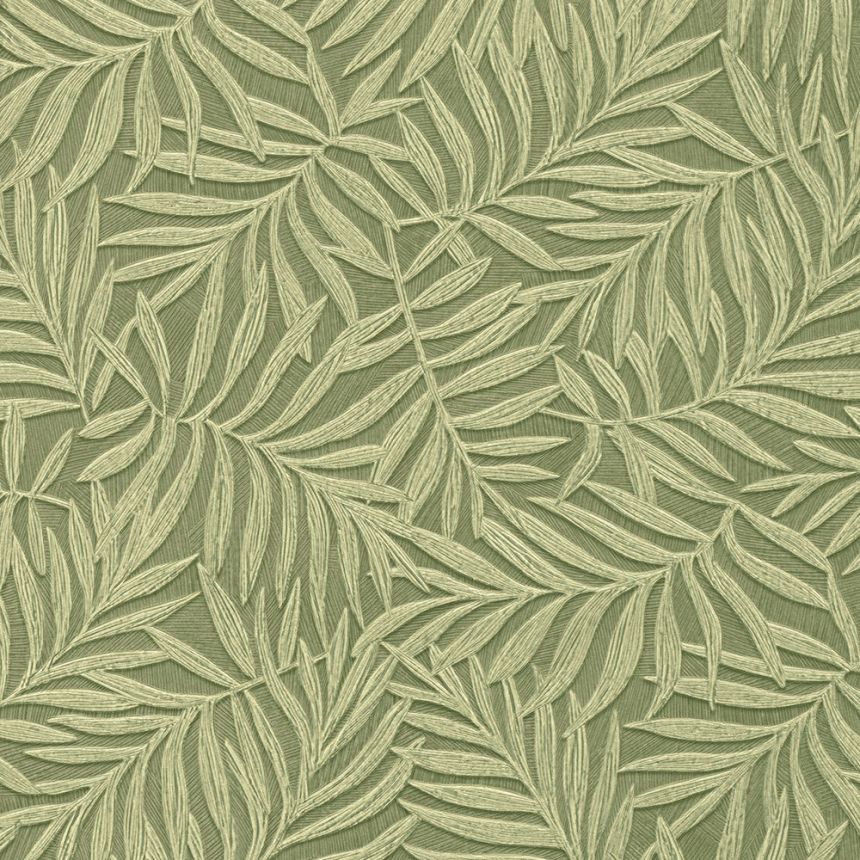 Green non-woven wallpaper with leaves 31810, Textilia, Limonta