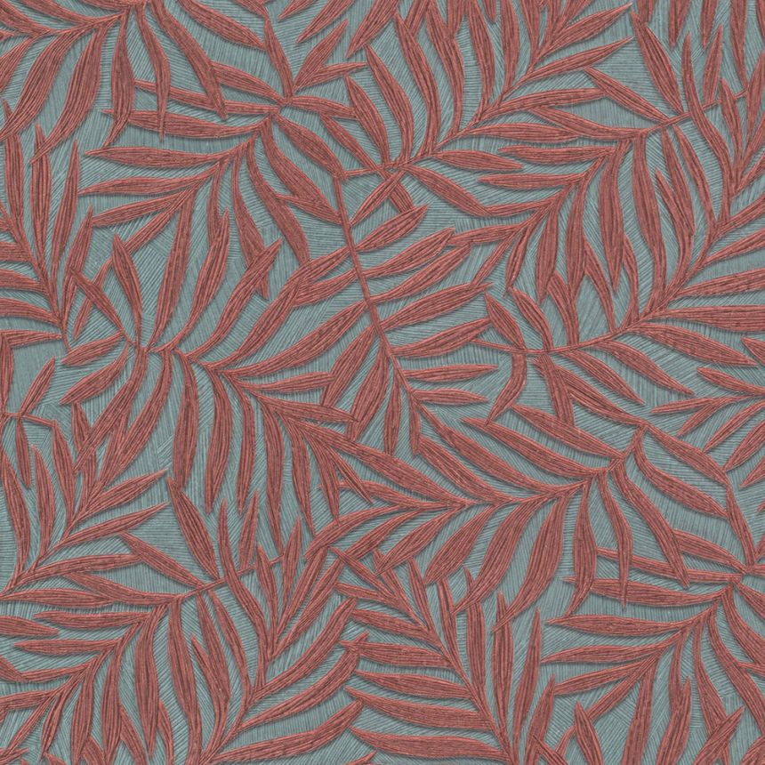 Blue non-woven wallpaper with leaves 31809, Textilia, Limonta