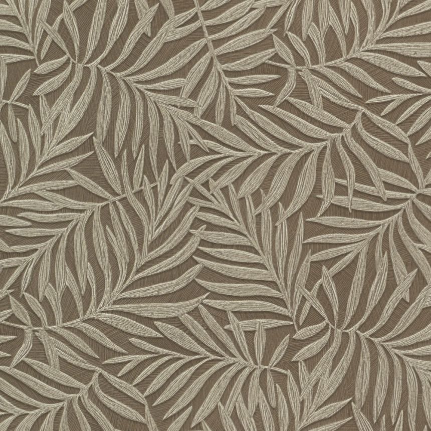 Brown non-woven wallpaper with leaves 31807, Textilia, Limonta