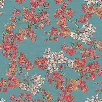 Luxury turquoise non-woven floral wallpaper GR322205, Grace, Design ID