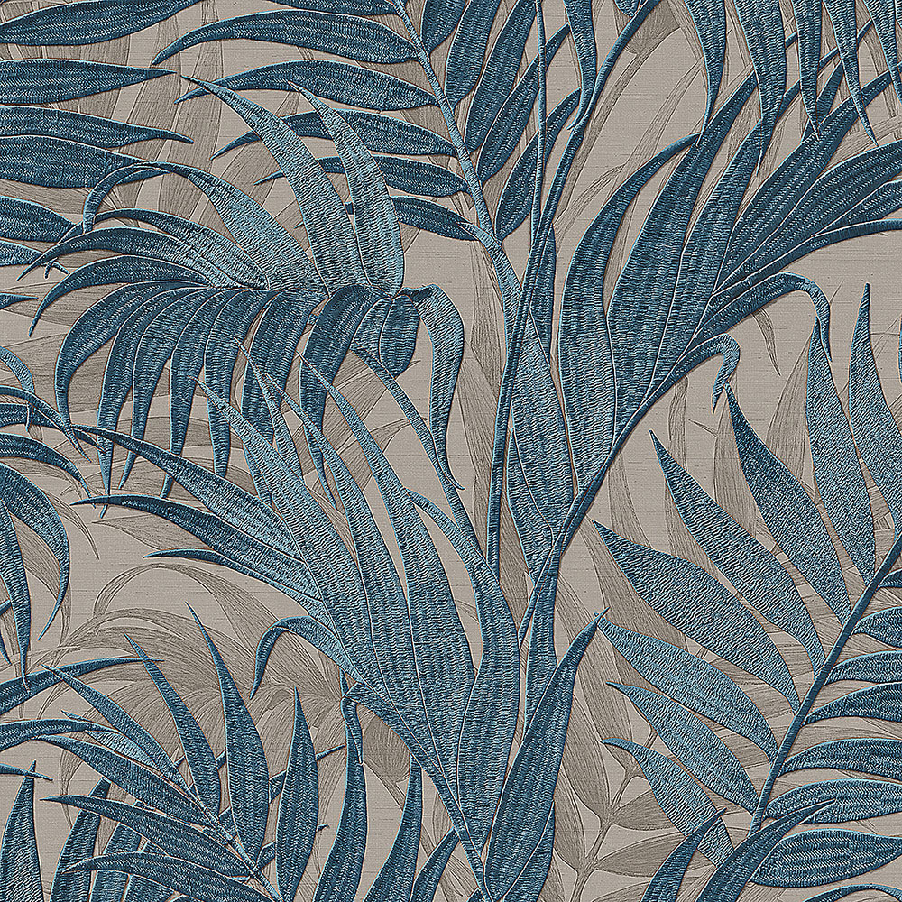 Luxury blue non-woven wallpaper, palm leaves GR322109, Grace, Design ID, Wallpapers Vavex • More than 12000 designs • Wall murals