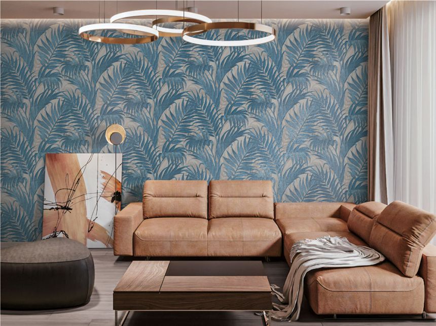 Luxury gray-blue wallpaper, palm leaves GR322108, Grace, Design ID