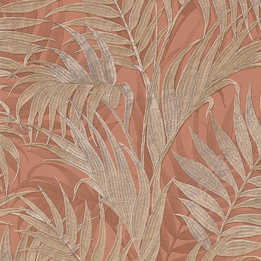 Luxury terracotta non-woven wallpaper, palm leaves GR322106, Grace, Design ID
