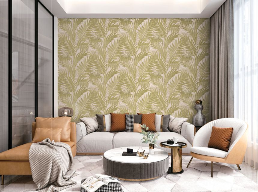 Luxury gray-brown non-woven wallpaper, palm leaves GR322105, Grace, Design ID  Wallcoverings