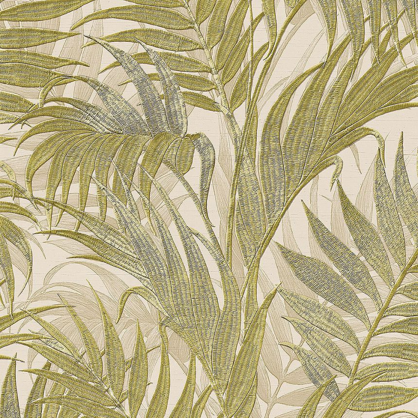 Luxury beige wallpaper with green palm leaves GR322104, Grace, Design ID
