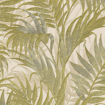 Luxury beige wallpaper with green palm leaves GR322104, Grace, Design ID