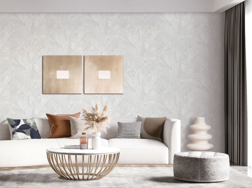 Luxury gray-silver non-woven palm leaves wallpaper GR322103, Grace, Design ID