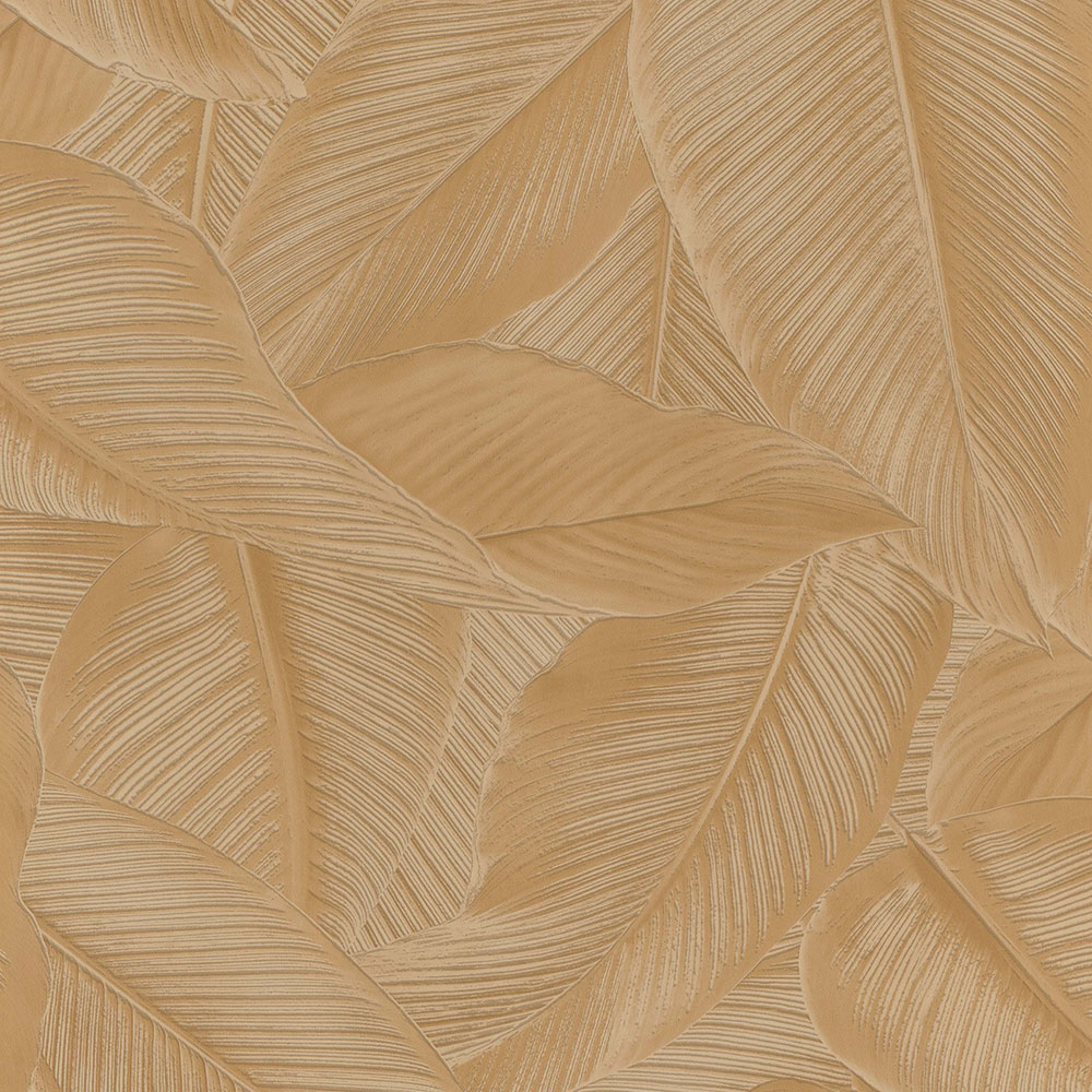 Ocher non-woven wallpaper, leaves 221174, Rivi?ra Maison 3, BN Walls
