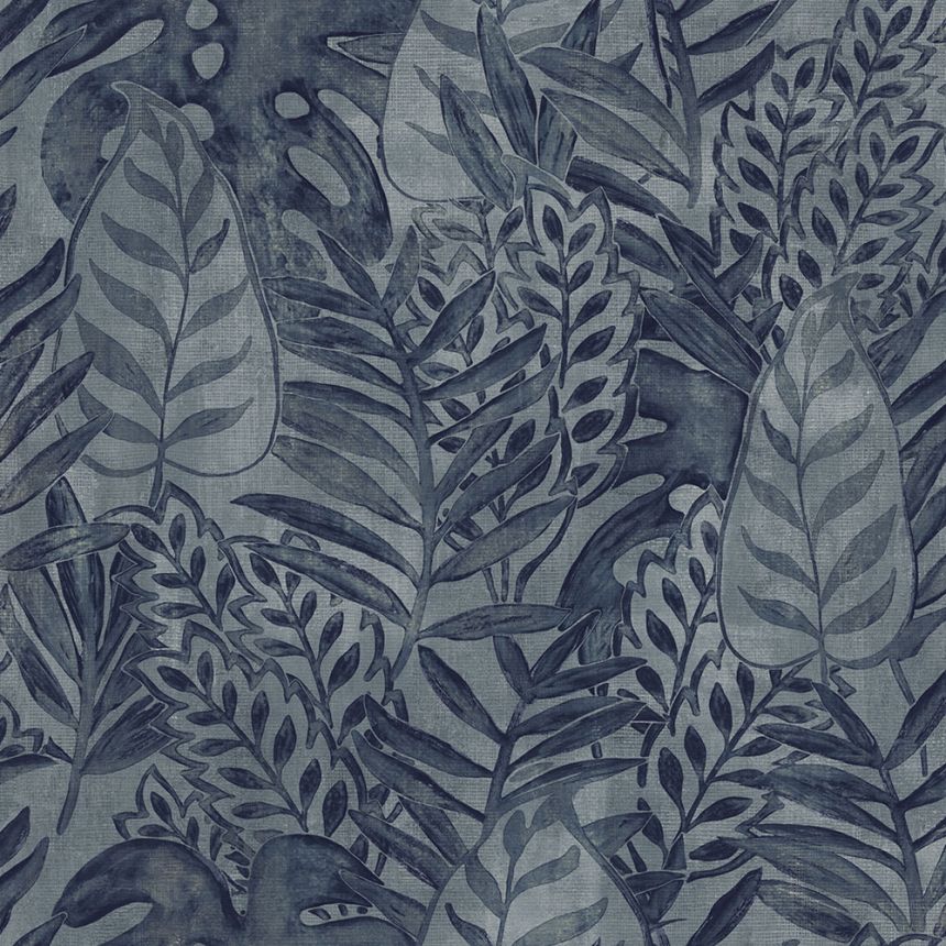 Non-woven blue wallpaper, leaves TA25063 Tahiti, Decoprint