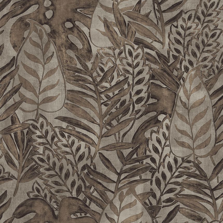 Non-woven gray-brown wallpaper, leaves TA25062 Tahiti, Decoprint