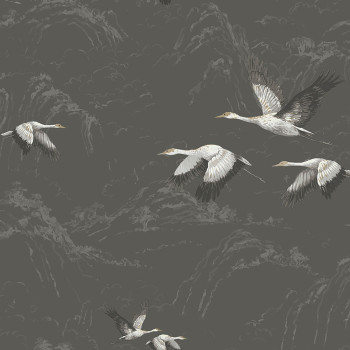Gray non-woven wallpaper with storks 113393, Laura Ashley, Graham & Brown