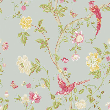 Non-woven wallpaper with pink flowers and birds 113392, Laura Ashley, Graham & Brown