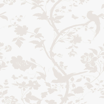 Non-woven wallpaper with beige flowers and birds 113391, Laura Ashley, Graham & Brown