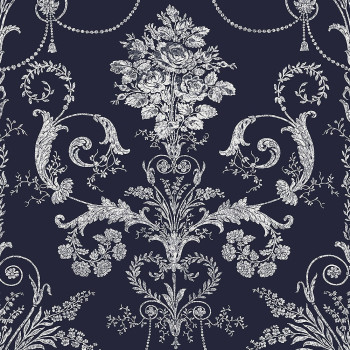 Non-woven wallpaper blue with ornaments 113386, Laura Ashley, Graham & Brown