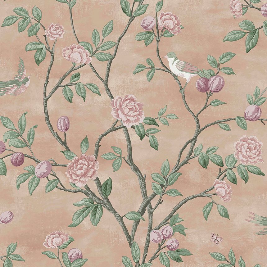 Non-woven wallpaper with flowers and birds 1133972, Laura Ashley, Graham & Brown