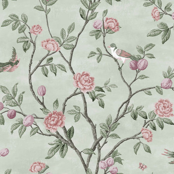 Non-woven wallpaper with flowers and birds 1133971, Laura Ashley, Graham & Brown