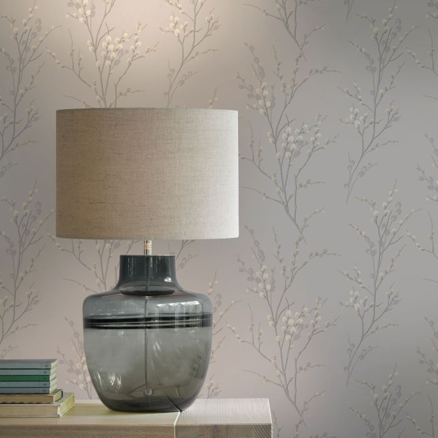 Non-woven wallpaper with catkins twigs 113361, Laura Ashley, Graham & Brown
