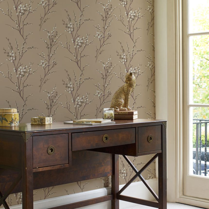 Non-woven wallpaper with catkins twigs 113358, Laura Ashley, Graham & Brown