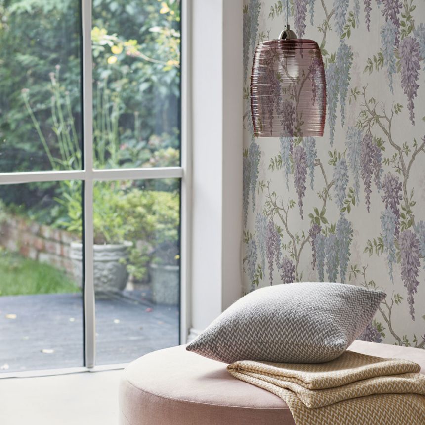 Non-woven wallpaper with wisteria flowers 113356, Laura Ashley, Graham & Brown