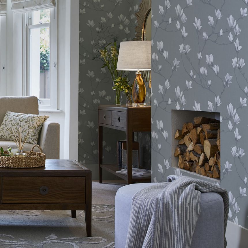 Non-woven wallpaper with magnolia flowers 113354, Laura Ashley, Graham & Brown