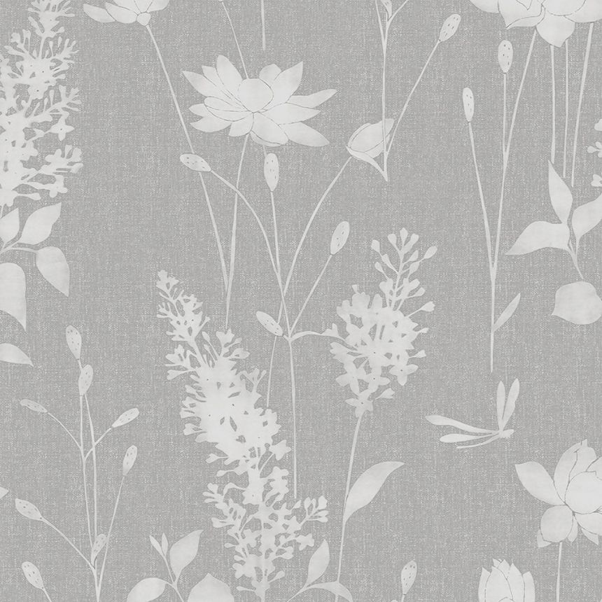 Non-woven wallpaper with white-grey flowers 113344, Laura Ashley, Graham & Brown