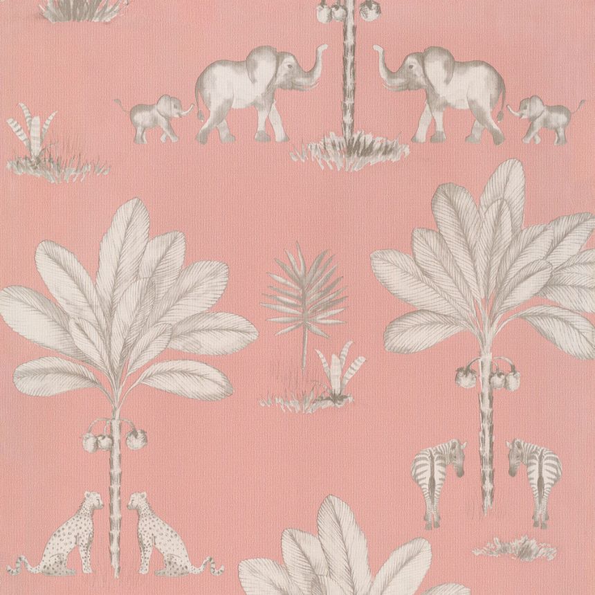 Pink children's wallpaper, palm trees, animals from Africa 220750, Doodleedo, BN Walls