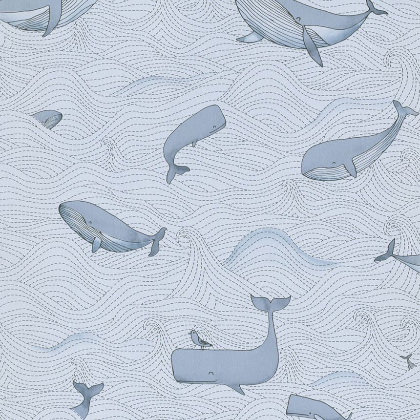 Blue children's wallpaper with whales 220732, Doodleedo, BN Walls