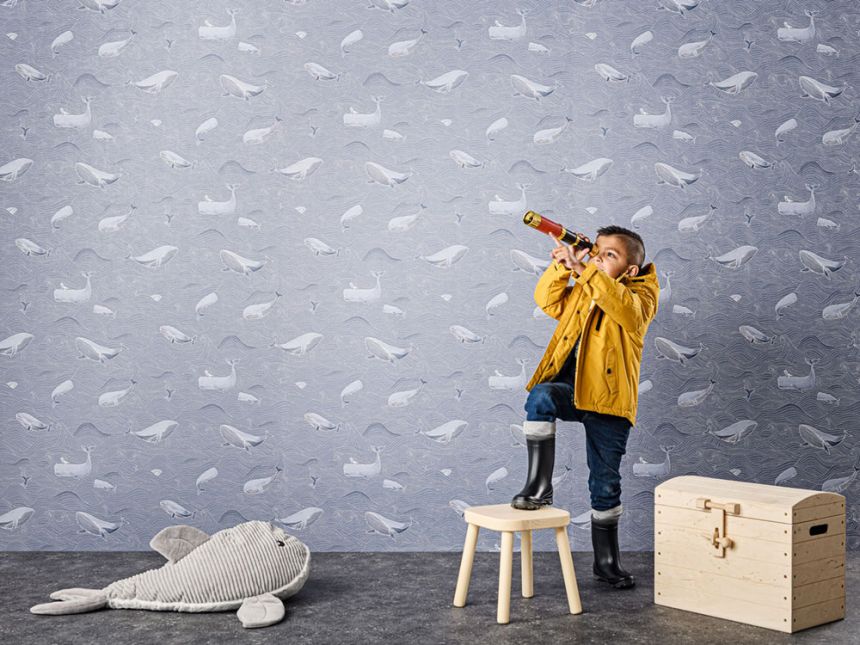 Blue children's wallpaper with whales 220732, Doodleedo, BN Walls