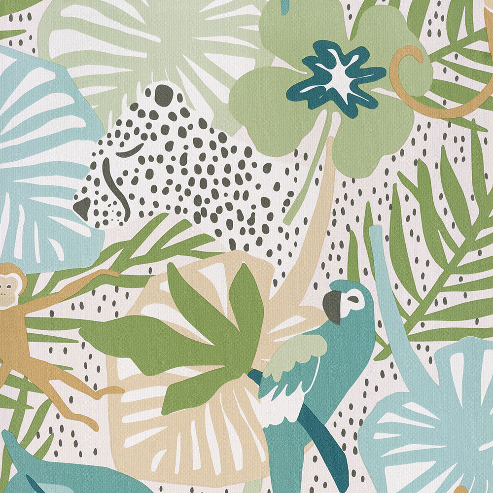 Colorful children's wallpaper with leaves, parrots, monkeys 220723, Doodleedo, BN Walls