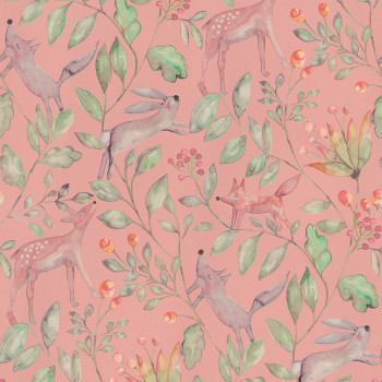 Pink children's wallpaper with forest animals 220702, Doodleedo, BN Walls