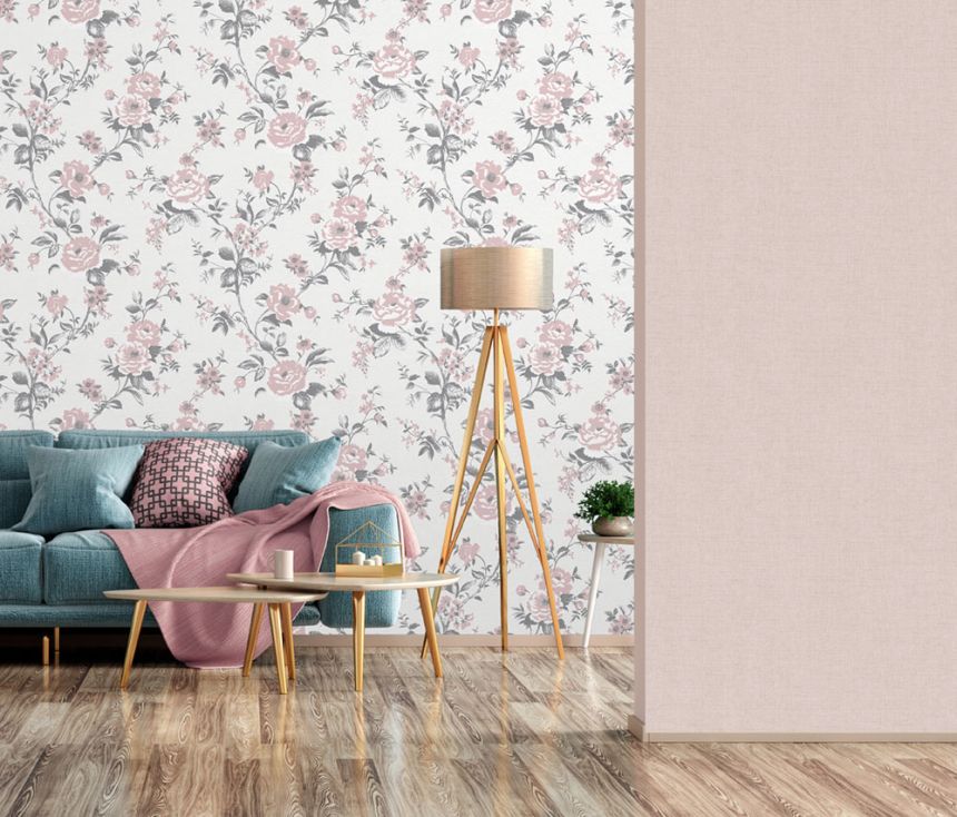 Gray non-woven wallpaper, Flowers, M57709, Adéle, Ugépa