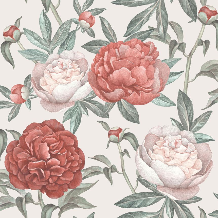 White non-woven wallpaper, Flowers, M57390D, Adéle, Ugépa