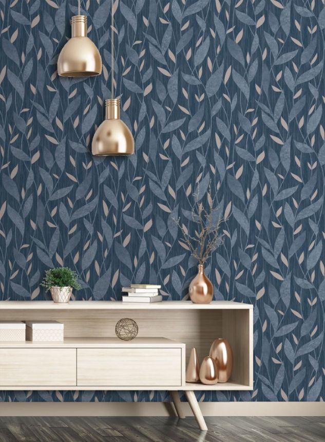 Black non-woven wallpaper, Leaves, M56719, Adéle, Ugépa