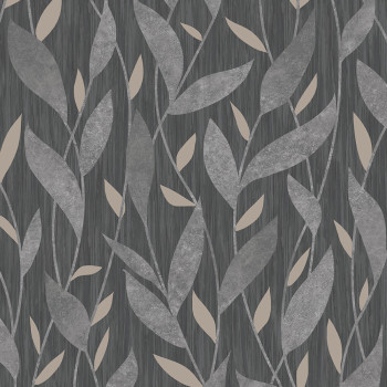 Black non-woven wallpaper, Leaves, M56719, Adéle, Ugépa