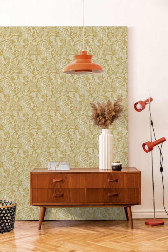 Dark blue non-woven wallpaper with leaves 171801, Vavex 2024