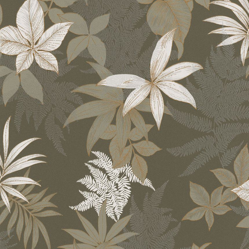 Green non-woven wallpaper with fern leaves A48202, Vavex 2024