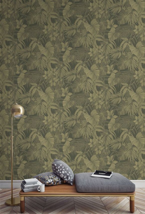 White non-woven wallpaper with leaves A51303, Vavex 2024