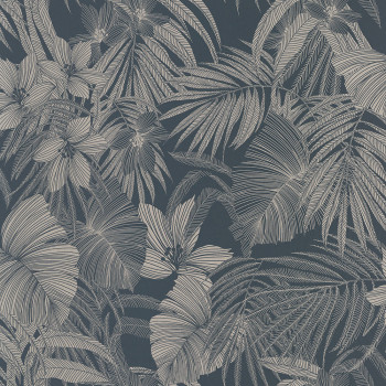 Dark blue wallpaper with leaves A51301, Vavex 2024