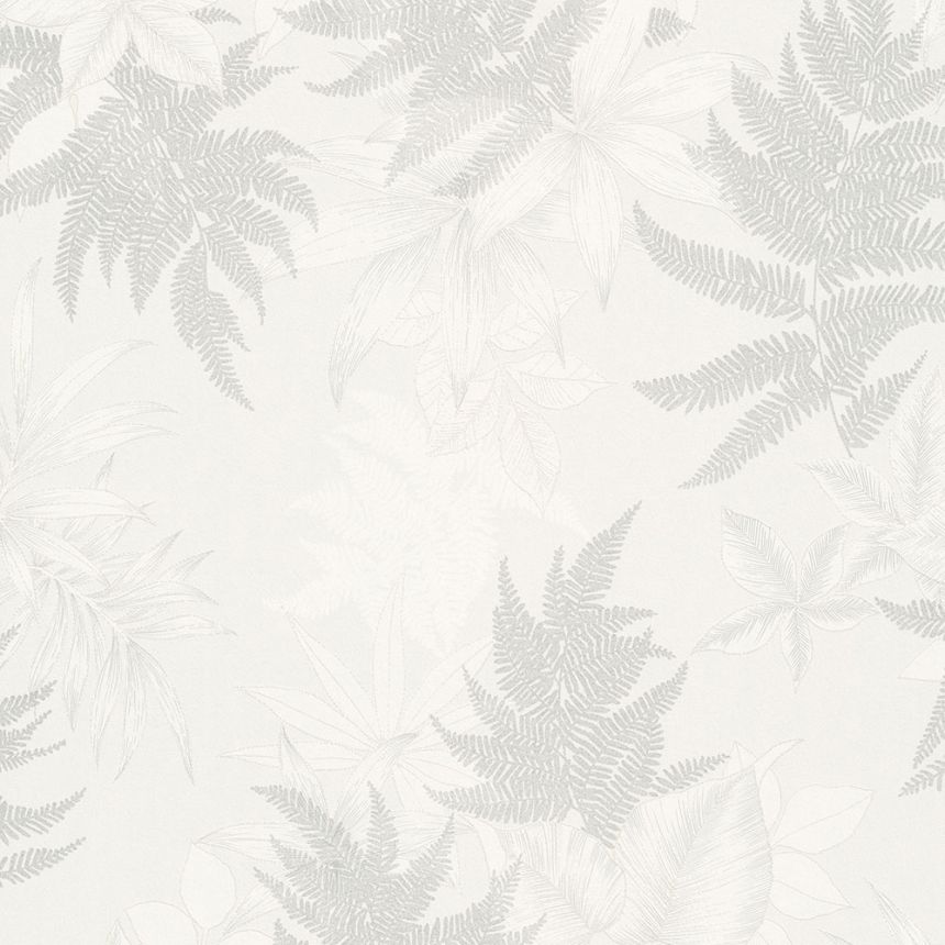 White non-woven wallpaper with fern leaves A48201, Vavex 2024