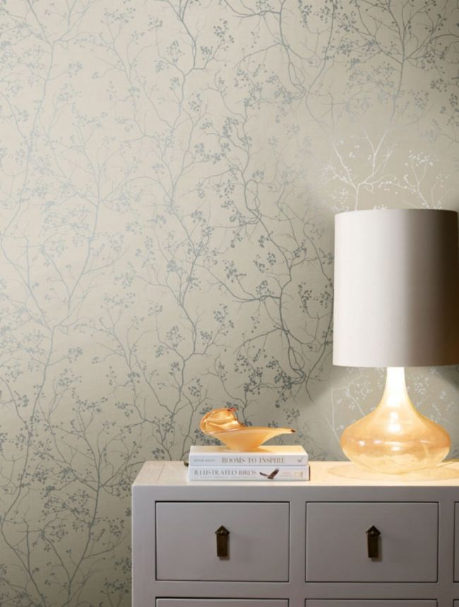 Grey-beige non-woven wallpaper with silver twigs DD3815, Dazzling Dimensions 2, York