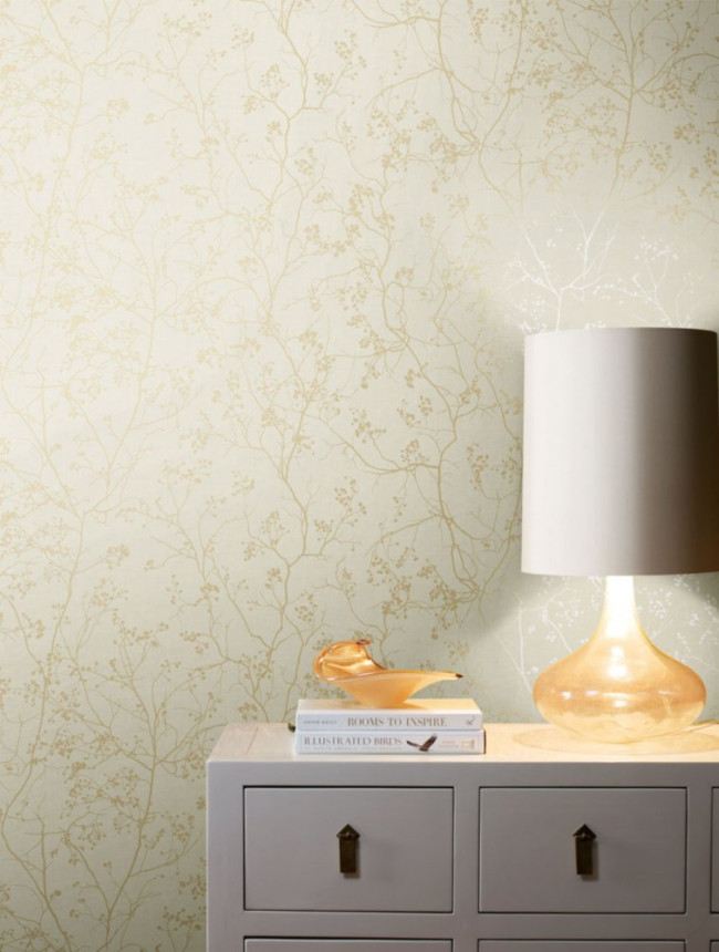 Cream non-woven wallpaper with golden twigs DD3812, Dazzling Dimensions 2, York