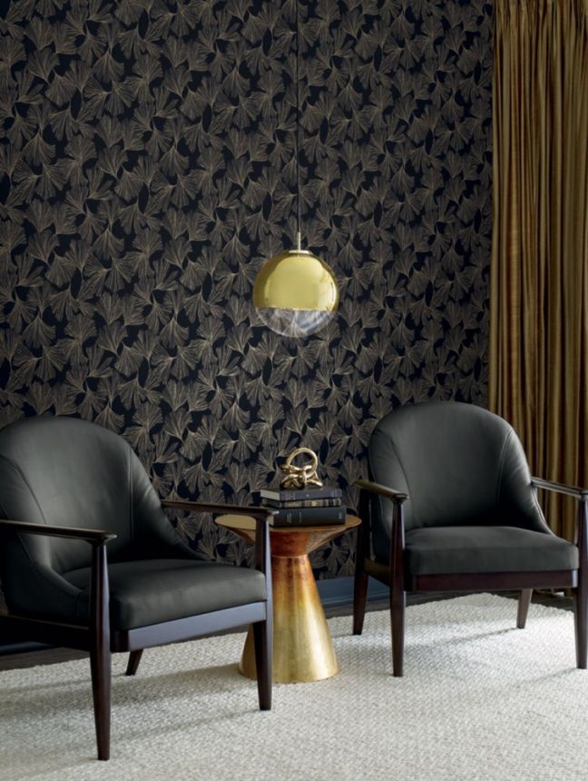 Black wallpaper with golden ginkgo leaves DD3742, Dazzling Dimensions 2, York