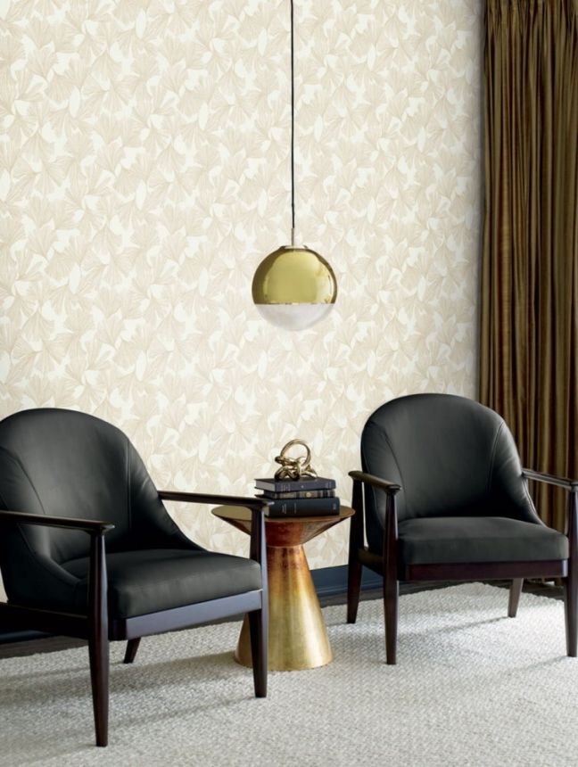 White wallpaper with golden ginkgo leaves DD3741, Dazzling Dimensions 2, York