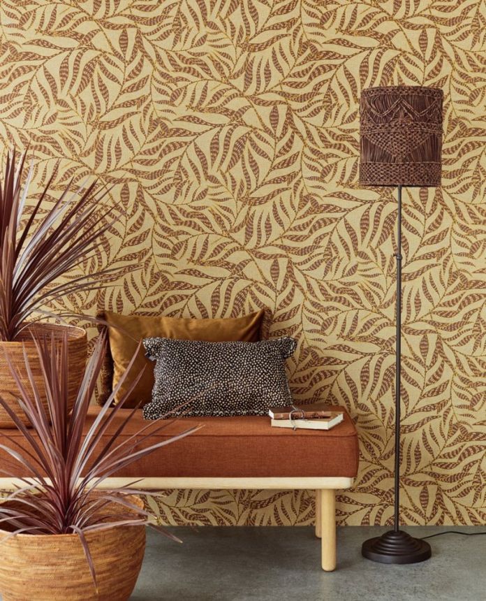 Luxury non-woven wallpaper for the wall, leaf pattern 391555, Terra, Eijffinger