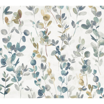 Non-woven wallpaper, turquoise leaves and twigs OS4313, Modern nature II, York