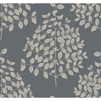 Dark gray non-woven wallpaper, twigs, leaves OS4255, Modern nature II, York