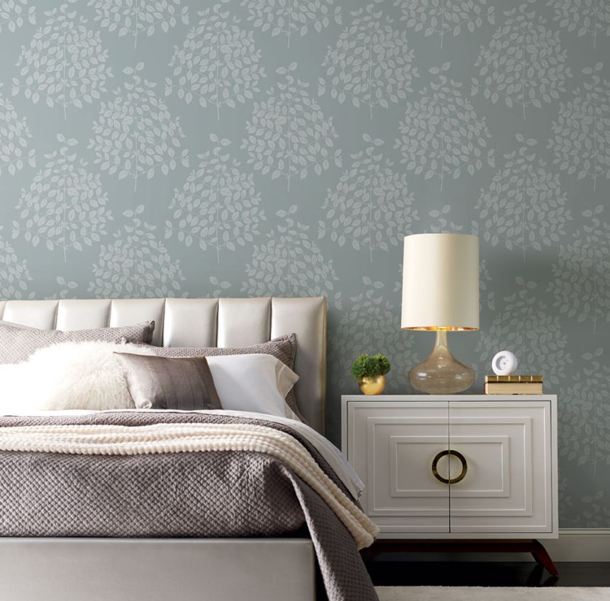Gray-blue non-woven wallpaper, twigs, leaves OS4254, Modern nature II, York