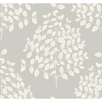 Silver non-woven wallpaper, white twigs, leaves OS4252, Modern nature II, York