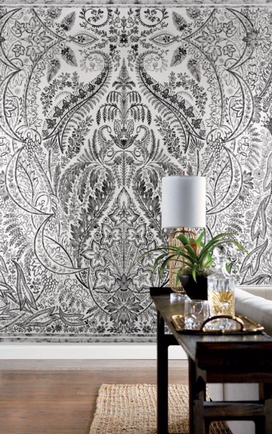 Black and white pre-pasted wall mural, damask pattern DM4911M, 3,41 x 2,74m, Damask, York