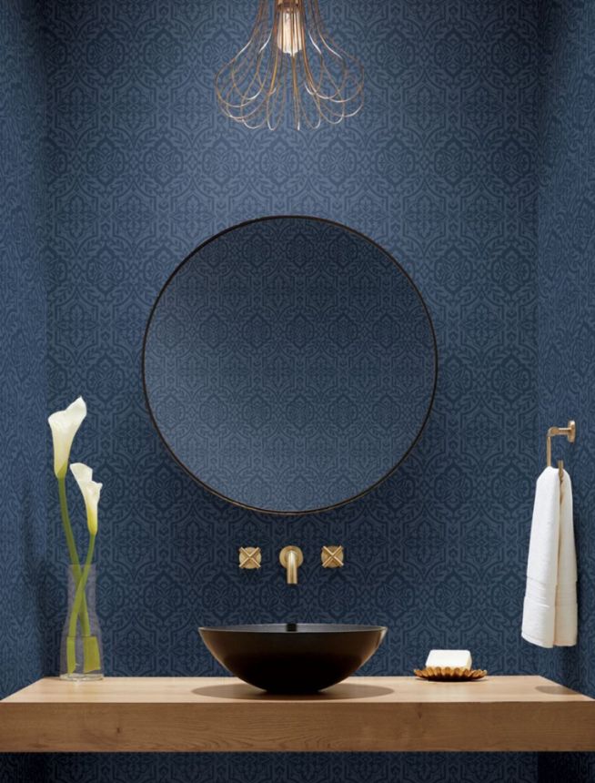 Blue pre-pasted baroque wallpaper DM5037, Damask, York